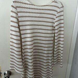 H&M Cream and Brown Striped Long-Sleeve Knit Dress